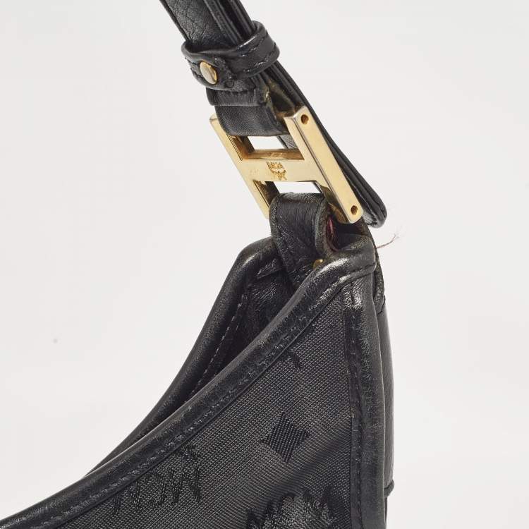Pre Owned MCM Black Visetos Nylon and Leather Zip Shoulder Bag
