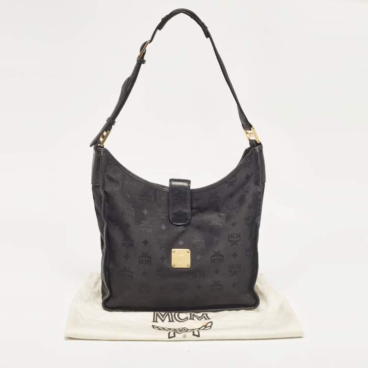 Pre Owned MCM Black Visetos Nylon and Leather Zip Shoulder Bag