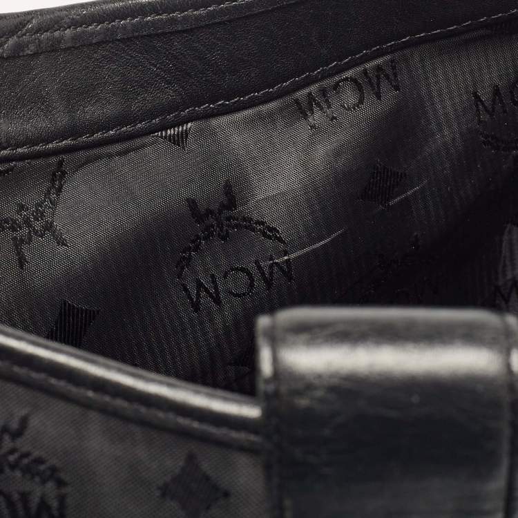 Pre Owned MCM Black Visetos Nylon and Leather Zip Shoulder Bag