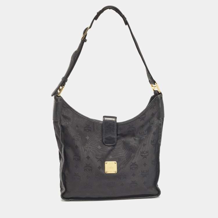 Pre Owned MCM Black Visetos Nylon and Leather Zip Shoulder Bag
