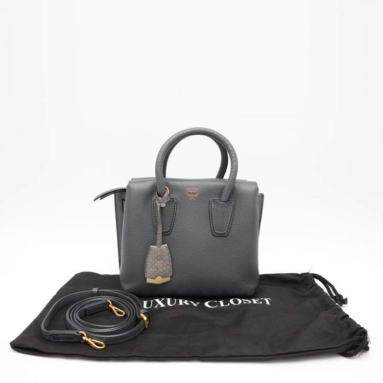 Pre Owned MCM Grey Leather Mini Milla Park Avenue Tote