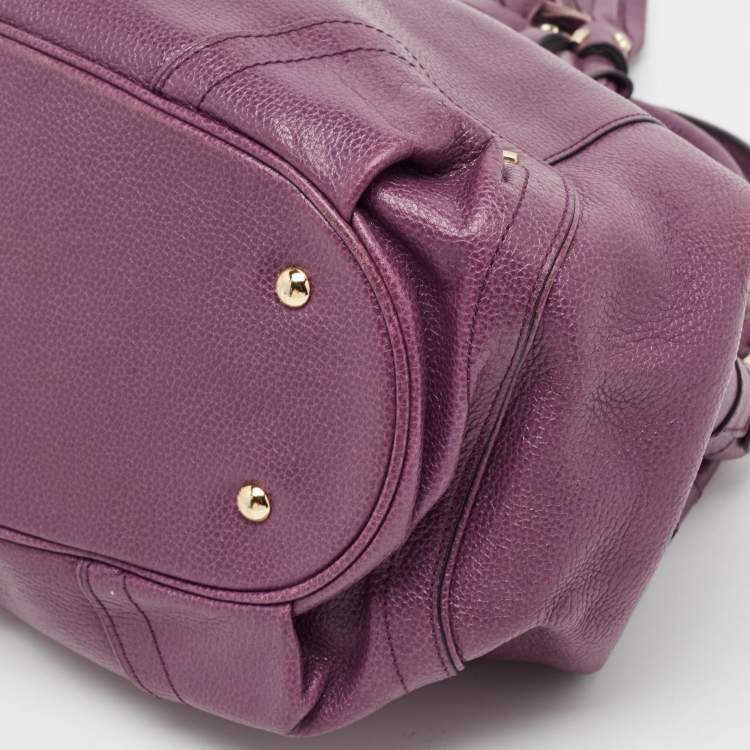 Pre Owned MCM Purple Leather Studded Drawstring Shoulder Bag
