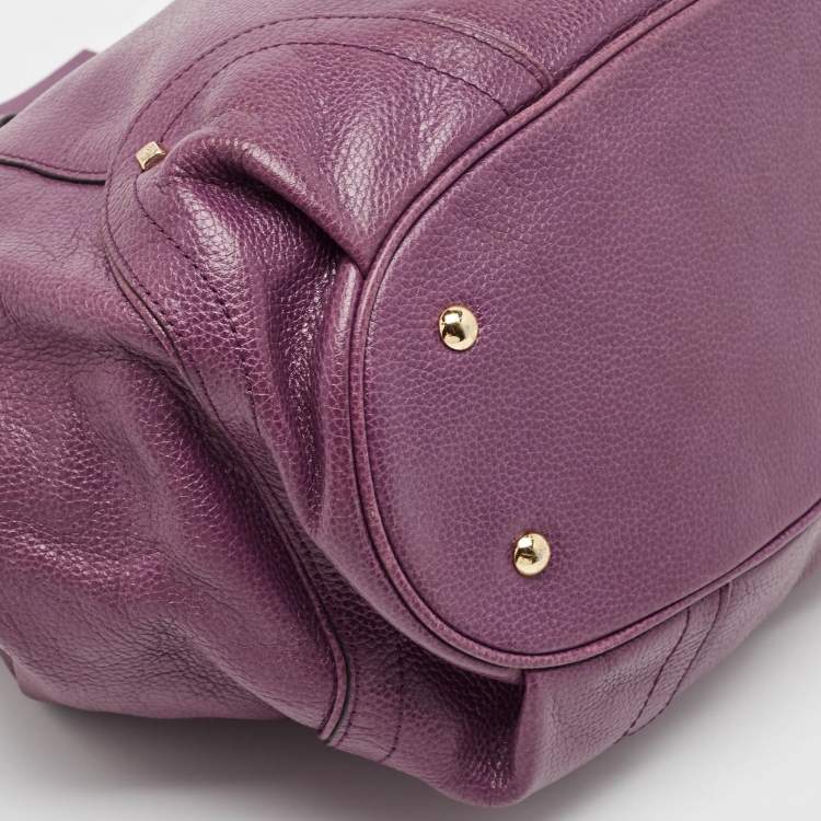 Pre Owned MCM Purple Leather Studded Drawstring Shoulder Bag