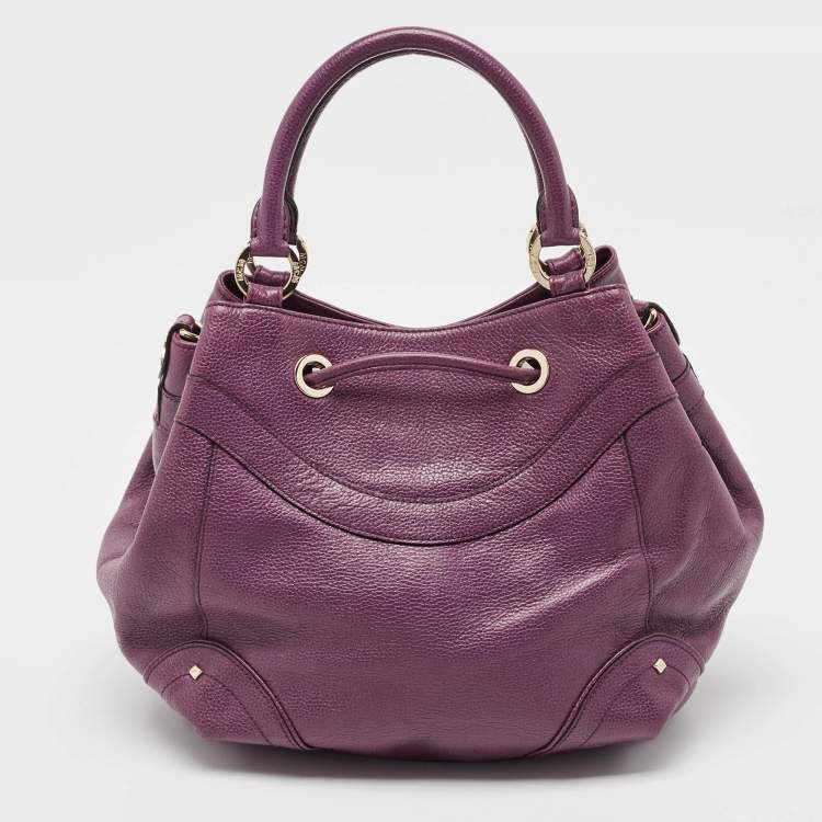 Pre Owned MCM Purple Leather Studded Drawstring Shoulder Bag