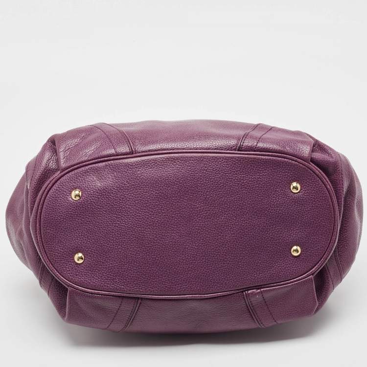 Pre Owned MCM Purple Leather Studded Drawstring Shoulder Bag