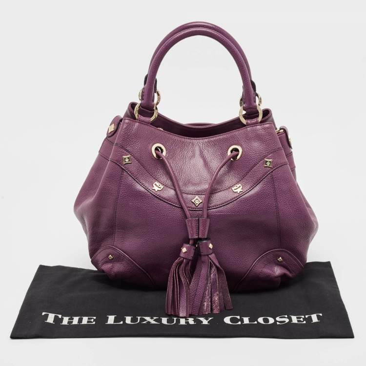Pre Owned MCM Purple Leather Studded Drawstring Shoulder Bag