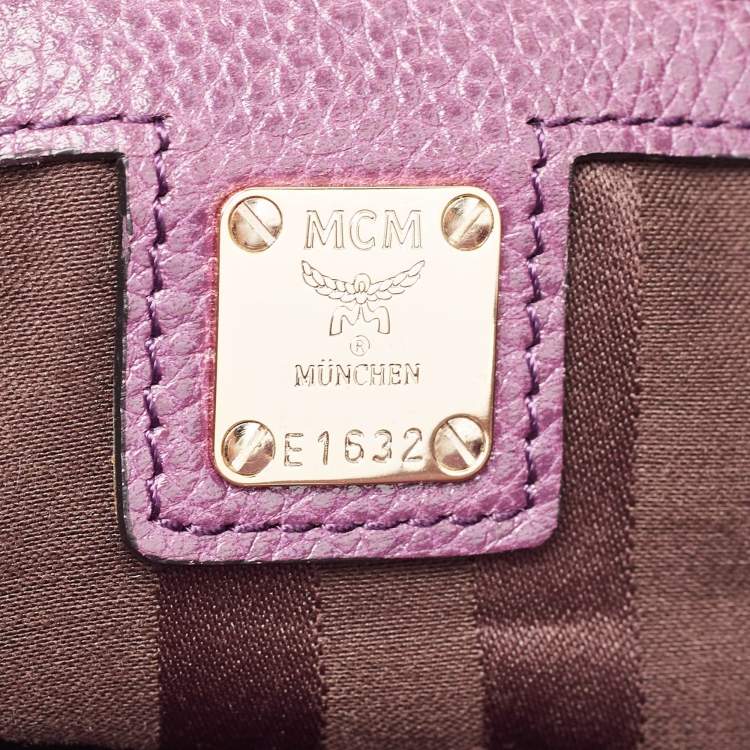 Pre Owned MCM Purple Leather Studded Drawstring Shoulder Bag