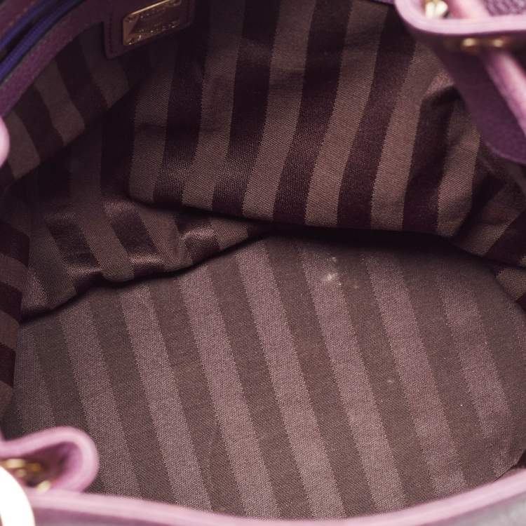 Pre Owned MCM Purple Leather Studded Drawstring Shoulder Bag