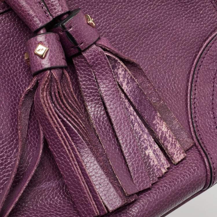 Pre Owned MCM Purple Leather Studded Drawstring Shoulder Bag