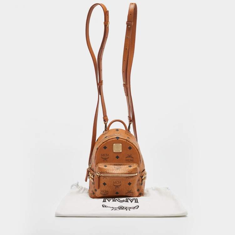Pre Owned MCM Cognac Visetos Coated Canvas Mini Stark Bebe Boo Backpack