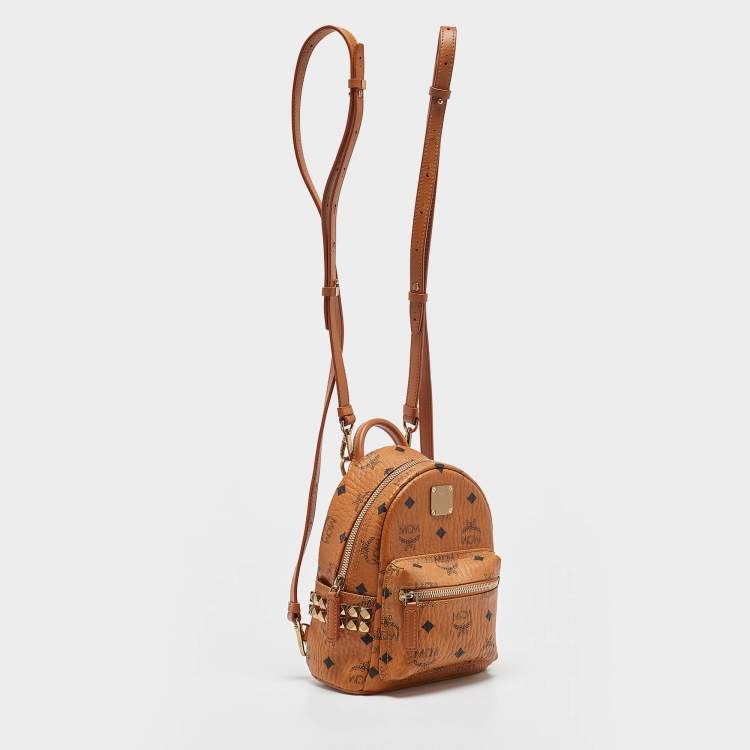 Pre Owned MCM Cognac Visetos Coated Canvas Mini Stark Bebe Boo Backpack