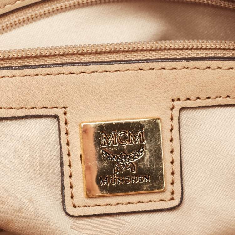 Pre Owned MCM Beige Visetos Leather Crossbody Bag