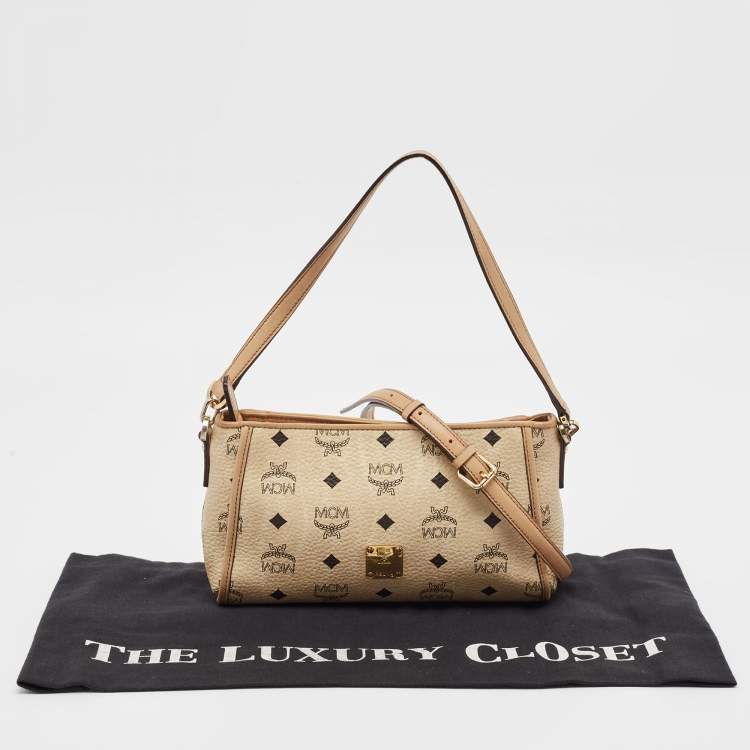 Pre Owned MCM Beige Visetos Leather Crossbody Bag