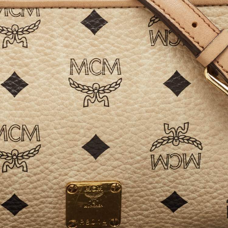 Pre Owned MCM Beige Visetos Leather Crossbody Bag