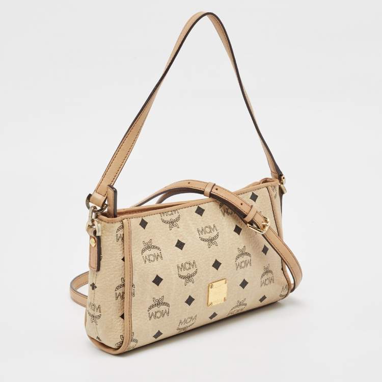 Pre Owned MCM Beige Visetos Leather Crossbody Bag