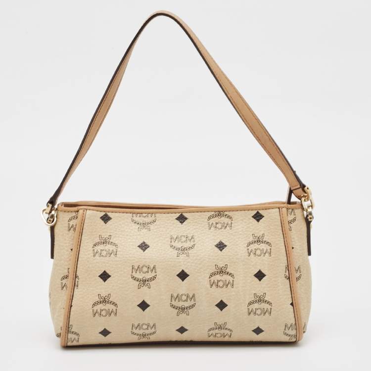 Pre Owned MCM Beige Visetos Leather Crossbody Bag
