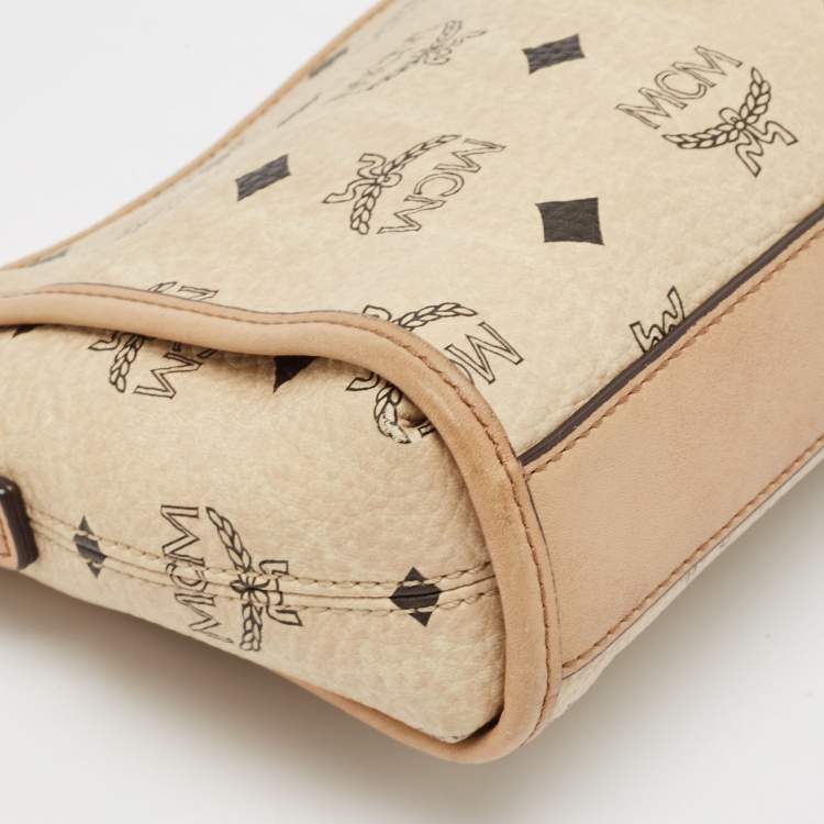Pre Owned MCM Beige Visetos Leather Crossbody Bag