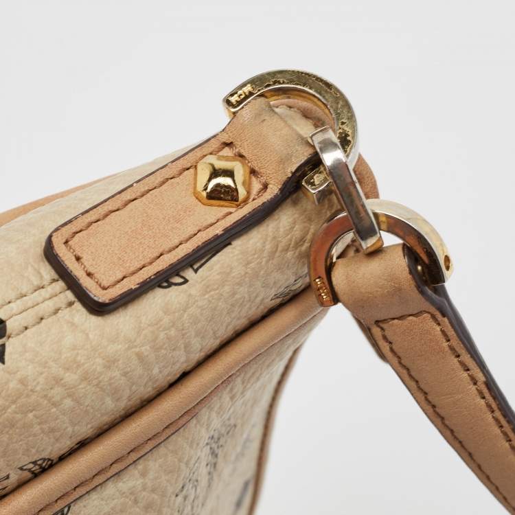Pre Owned MCM Beige Visetos Leather Crossbody Bag