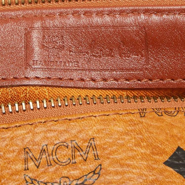 Pre Owned MCM Cognac Visetos Coated Canvas Large Heritage Boston Bag