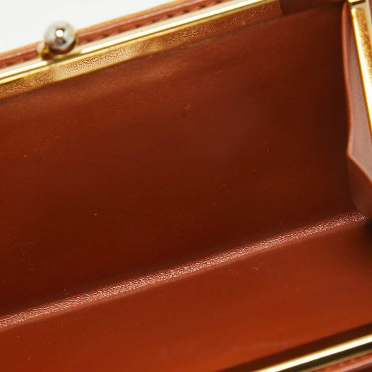 Pre Owned MCM Cognac Visetos Coated Canvas Kisslock Frame French Wallet