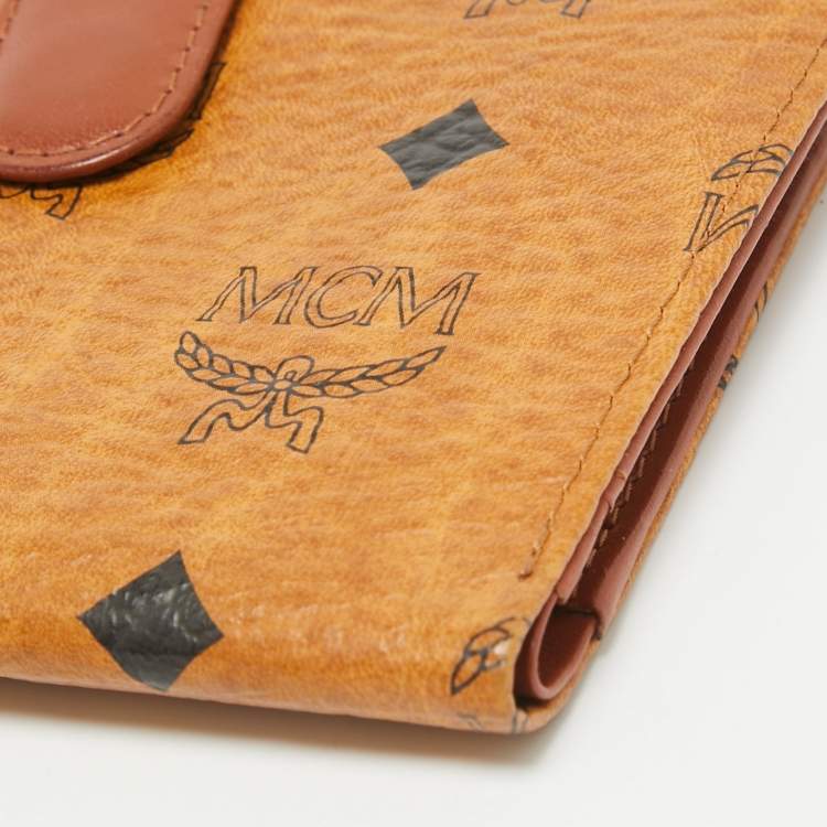 Pre Owned MCM Cognac Visetos Coated Canvas Kisslock Frame French Wallet