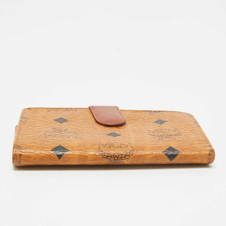 Pre Owned MCM Cognac Visetos Coated Canvas Kisslock Frame French Wallet