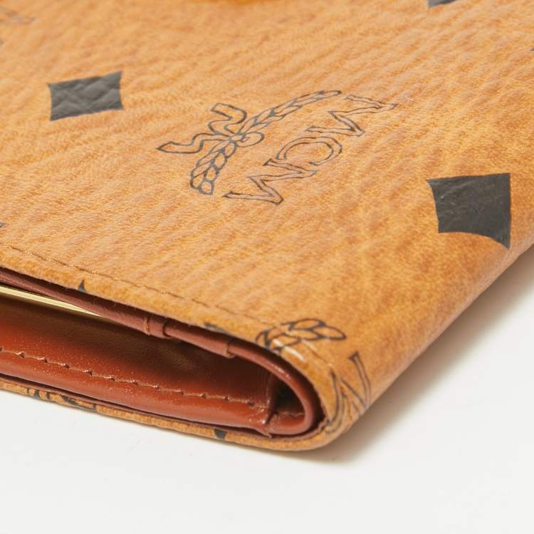 Pre Owned MCM Cognac Visetos Coated Canvas Kisslock Frame French Wallet