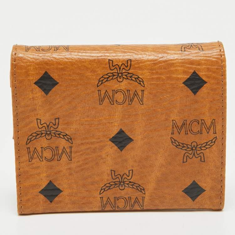 Pre Owned MCM Cognac Visetos Coated Canvas Trifold Compact Wallet