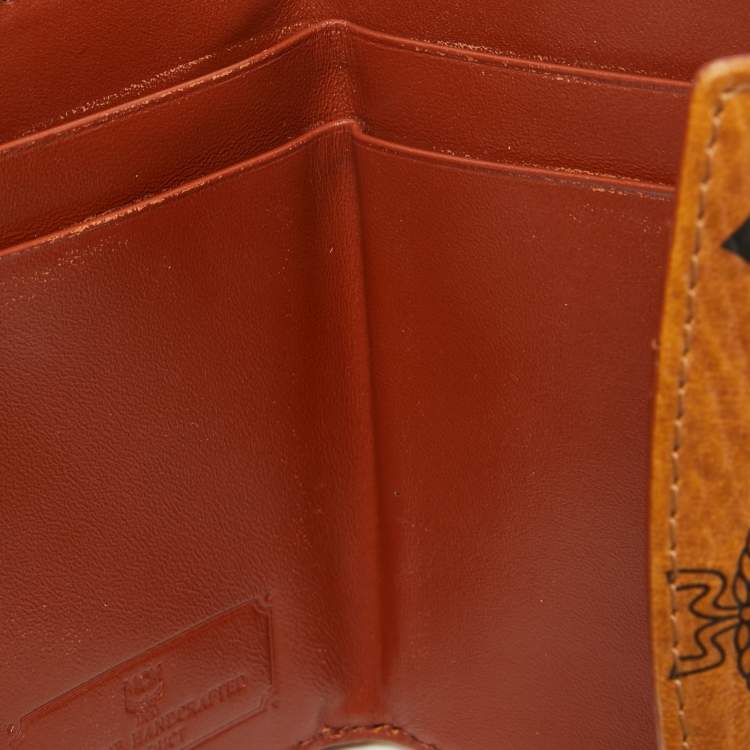 Pre Owned MCM Cognac Visetos Coated Canvas Trifold Compact Wallet