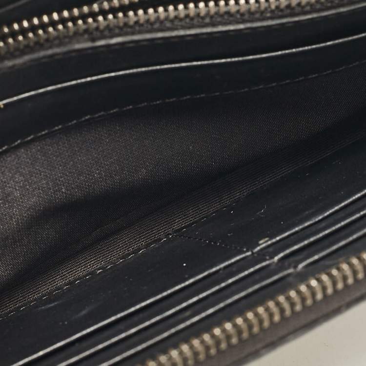 Pre Owned MCM Metallic Grey Leather Crystals Embellished Zip Continental Wallet