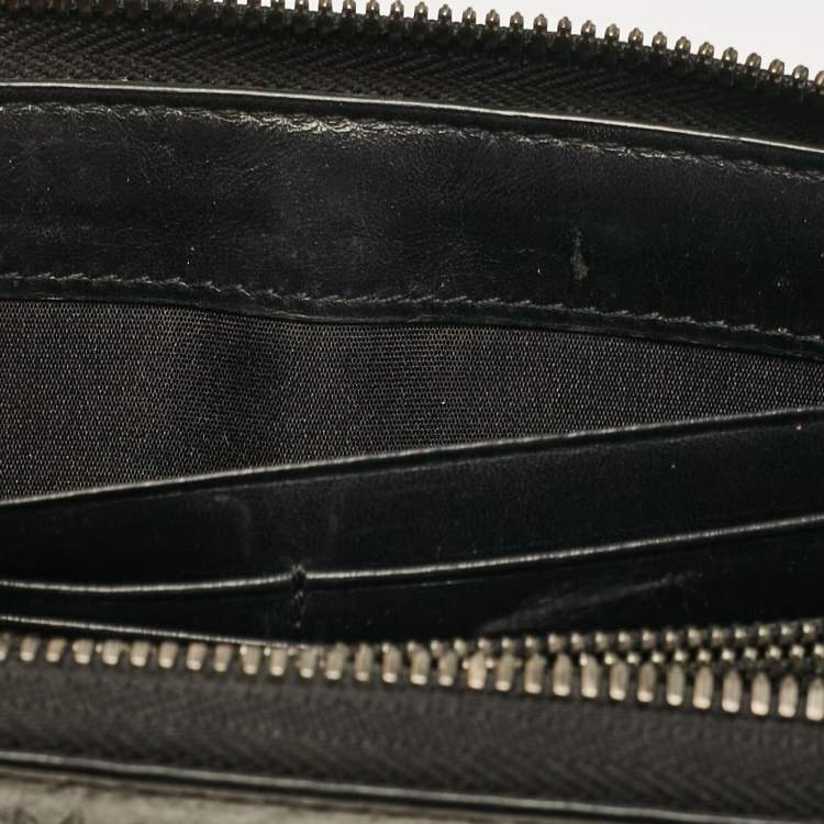 Pre Owned MCM Metallic Grey Leather Crystals Embellished Zip Continental Wallet
