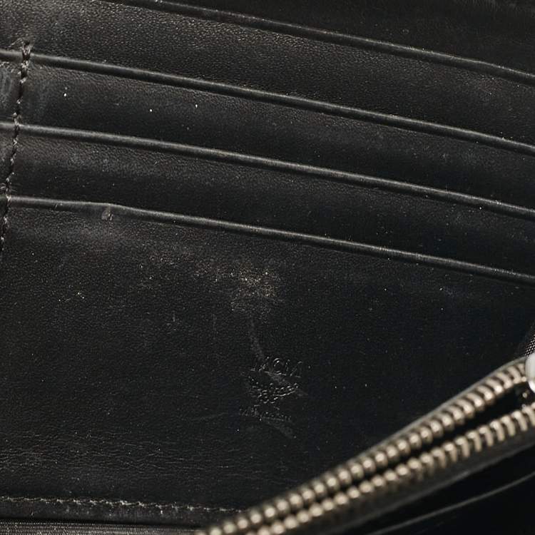Pre Owned MCM Metallic Grey Leather Crystals Embellished Zip Continental Wallet