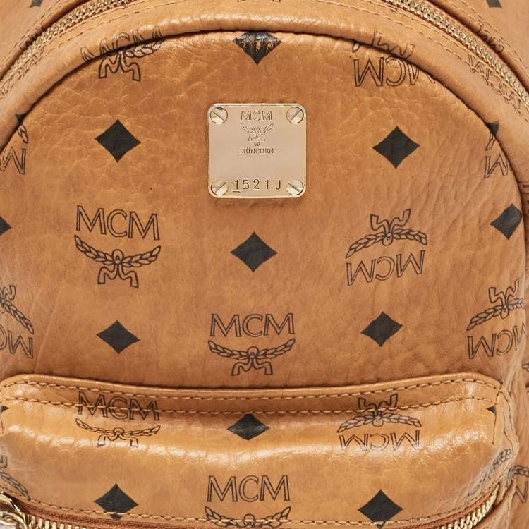 Pre Owned MCM Cognac Visetos Coated Canvas Side Studs Mini Stark Backpack