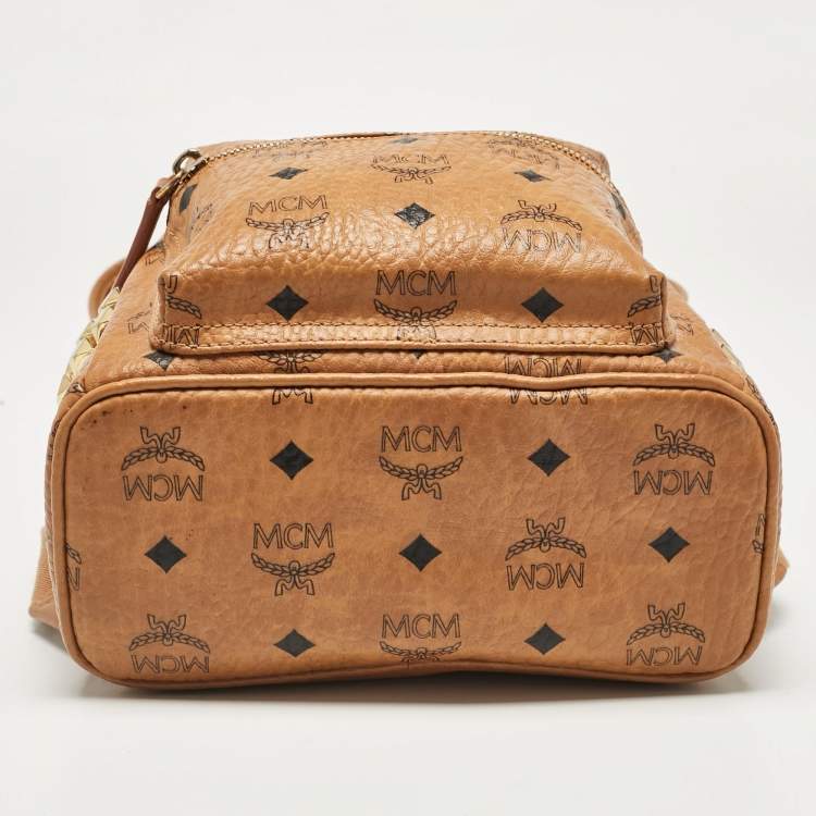 Pre Owned MCM Cognac Visetos Coated Canvas Side Studs Mini Stark Backpack