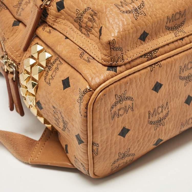 Pre Owned MCM Cognac Visetos Coated Canvas Side Studs Mini Stark Backpack