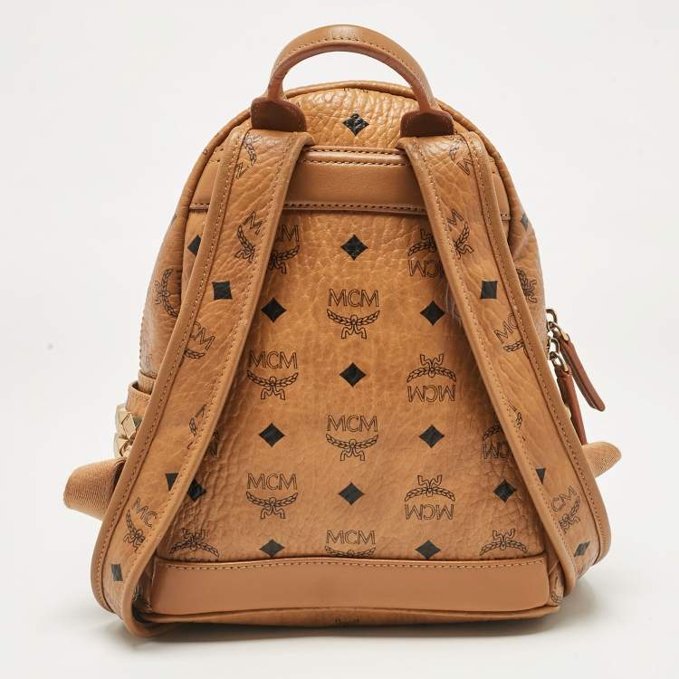 Pre Owned MCM Cognac Visetos Coated Canvas Side Studs Mini Stark Backpack