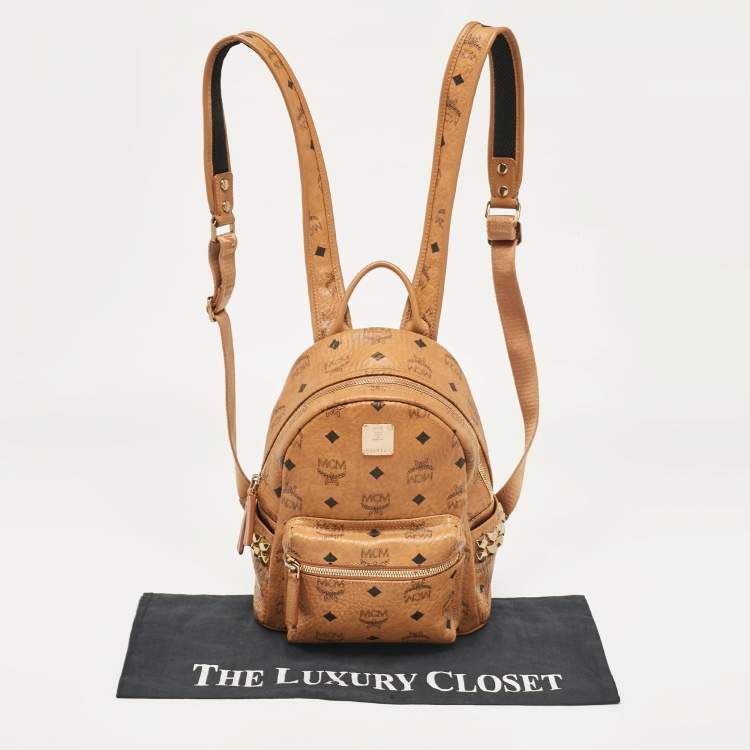 Pre Owned MCM Cognac Visetos Coated Canvas Side Studs Mini Stark Backpack