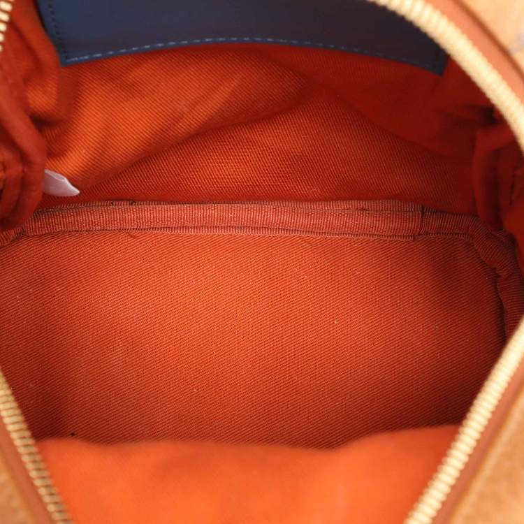 Pre Owned MCM Tan/Blue Cognac Visetos Coated Canvas and Leather Mini Stark Backpack