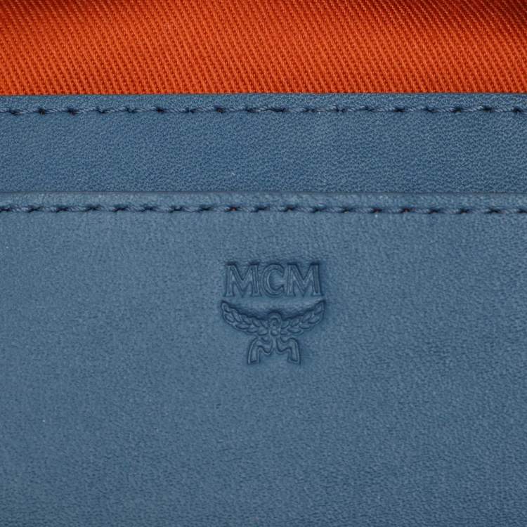Pre Owned MCM Tan/Blue Cognac Visetos Coated Canvas and Leather Mini Stark Backpack