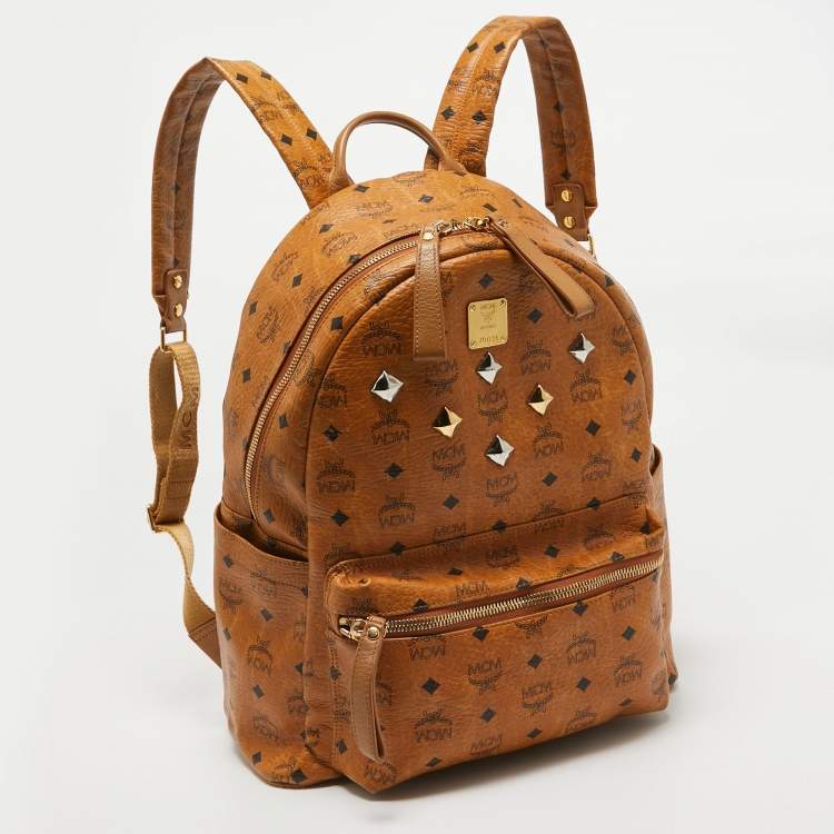 Pre Owned MCM Cognac Visetos Coated Canvas Medium Studded Stark Backpack