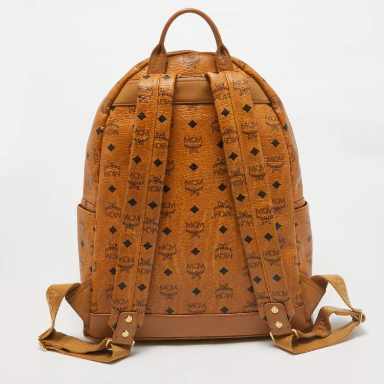 Pre Owned MCM Cognac Visetos Coated Canvas Medium Studded Stark Backpack