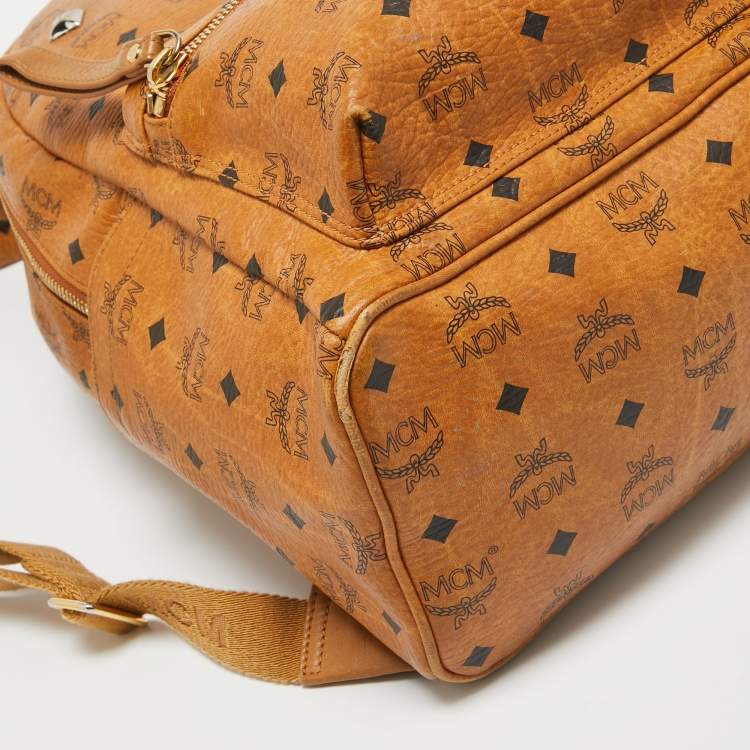 Pre Owned MCM Cognac Visetos Coated Canvas Medium Studded Stark Backpack