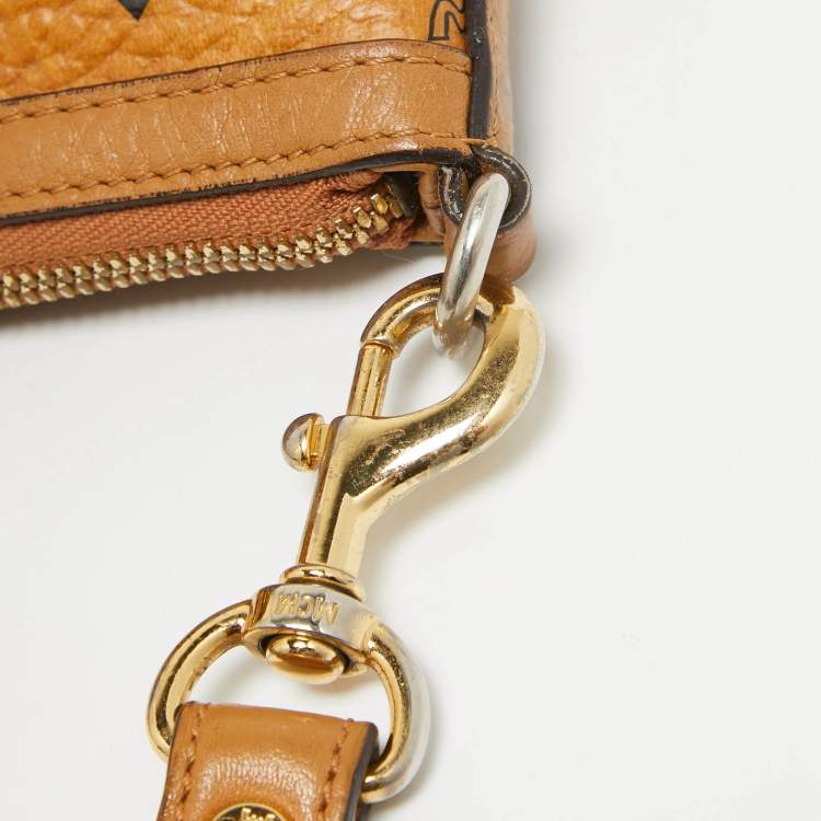 Pre Owned MCM Cognac Visetos Coated Canvas and Leather Zip Tote