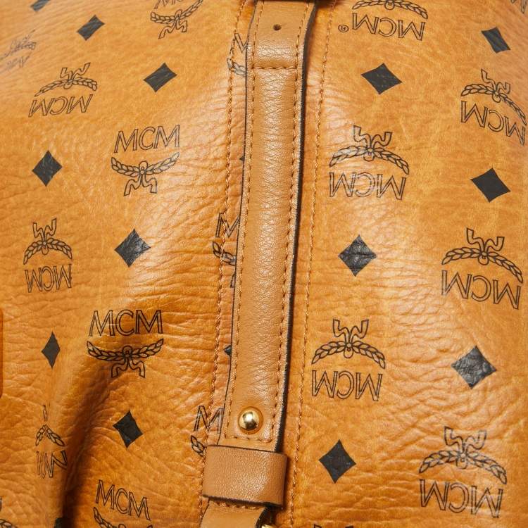 Pre Owned MCM Cognac Visetos Coated Canvas and Leather Zip Tote