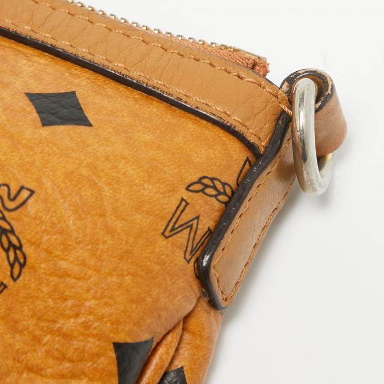 Pre Owned MCM Cognac Visetos Coated Canvas and Leather Zip Tote