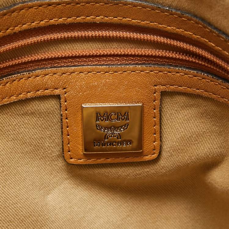 Pre Owned MCM Cognac Visetos Coated Canvas and Leather Zip Tote