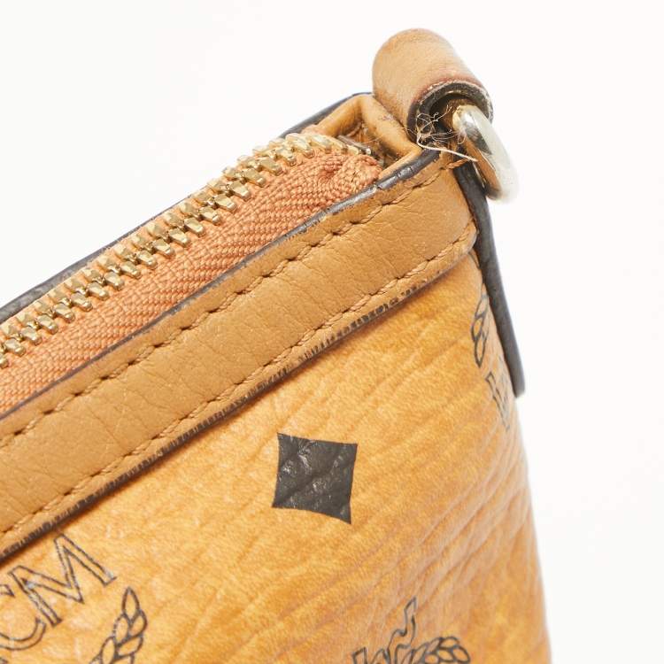 Pre Owned MCM Cognac Visetos Coated Canvas and Leather Zip Tote
