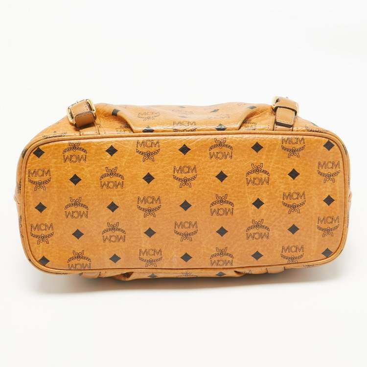 Pre Owned MCM Cognac Visetos Coated Canvas and Leather Zip Tote