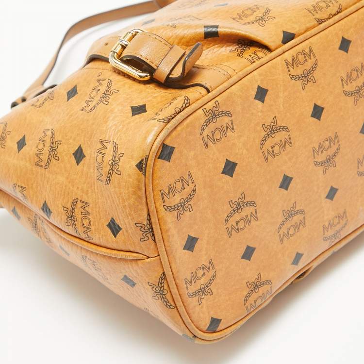 Pre Owned MCM Cognac Visetos Coated Canvas and Leather Zip Tote