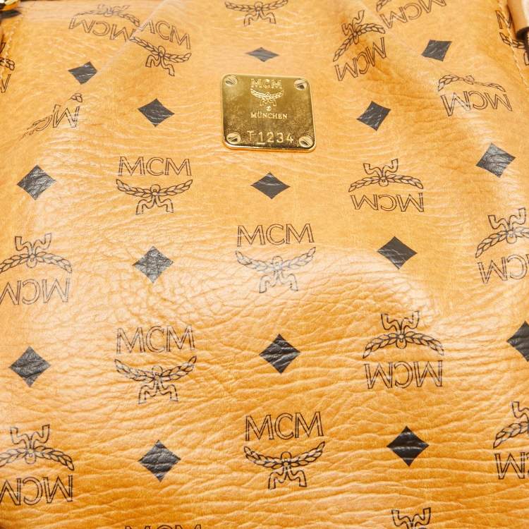 Pre Owned MCM Cognac Visetos Coated Canvas and Leather Zip Tote